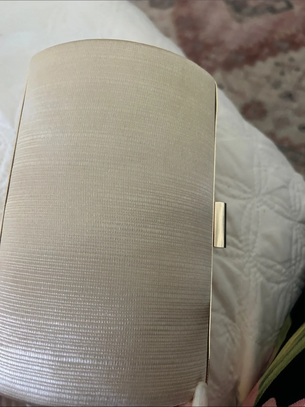 Elegant Neutral Woven Clutch - Gold Accent
